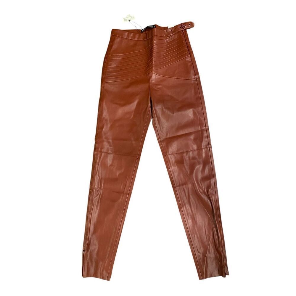 Zara High-rise Faux Leather Leggings in Burgundy Size Small NWT - Picture 3 of 9